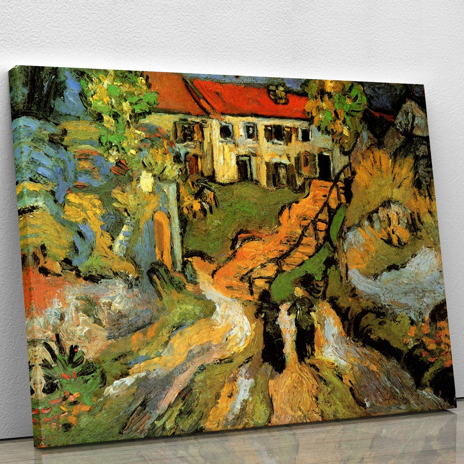 Village Street and Steps in Auvers with Two Figures by Van Gogh Canvas Print or Poster - Canvas Art Rocks - 1