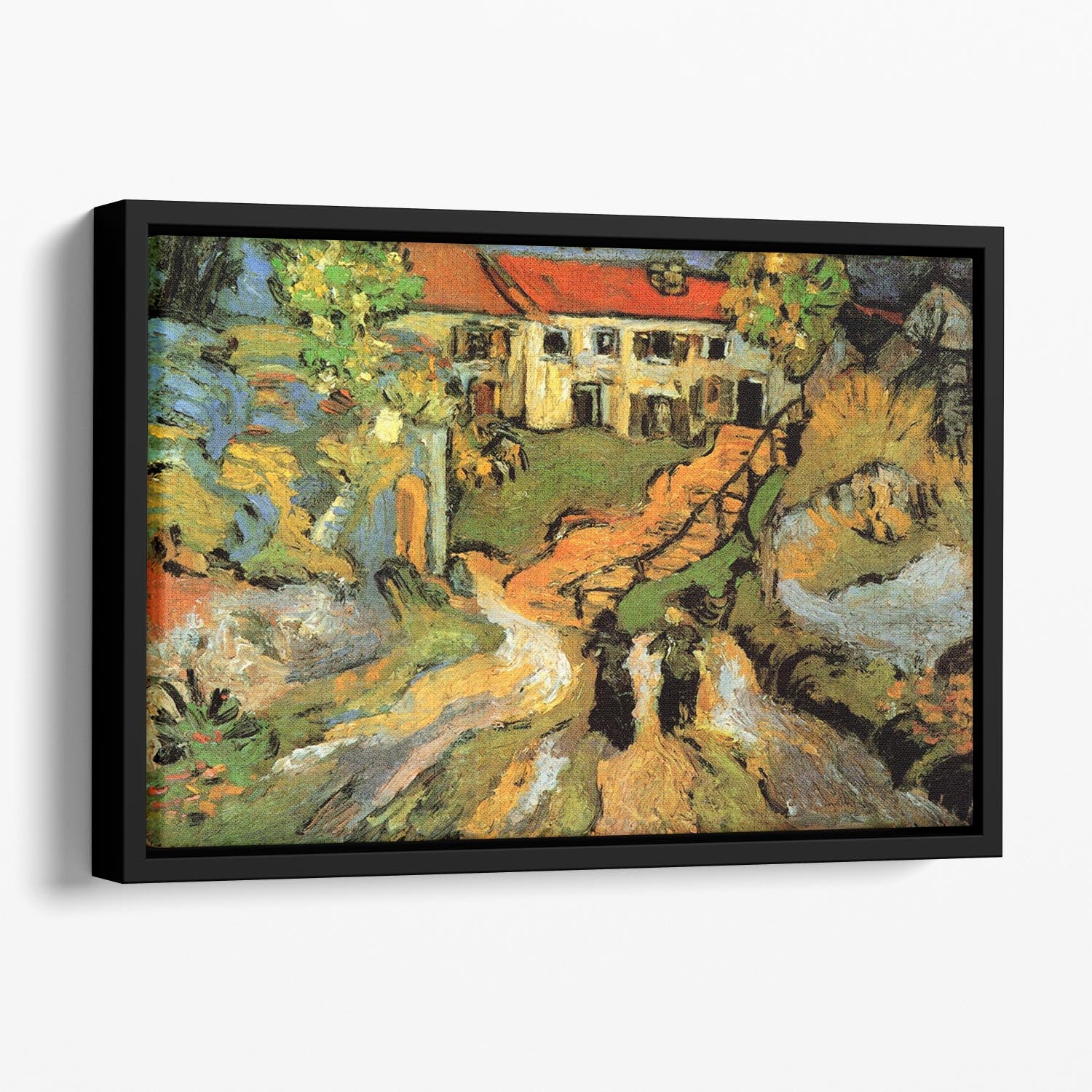 Village Street and Steps in Auvers with Two Figures by Van Gogh Floating Framed Canvas