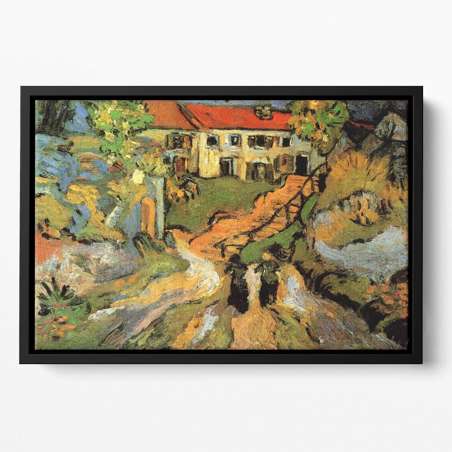 Village Street and Steps in Auvers with Two Figures by Van Gogh Floating Framed Canvas