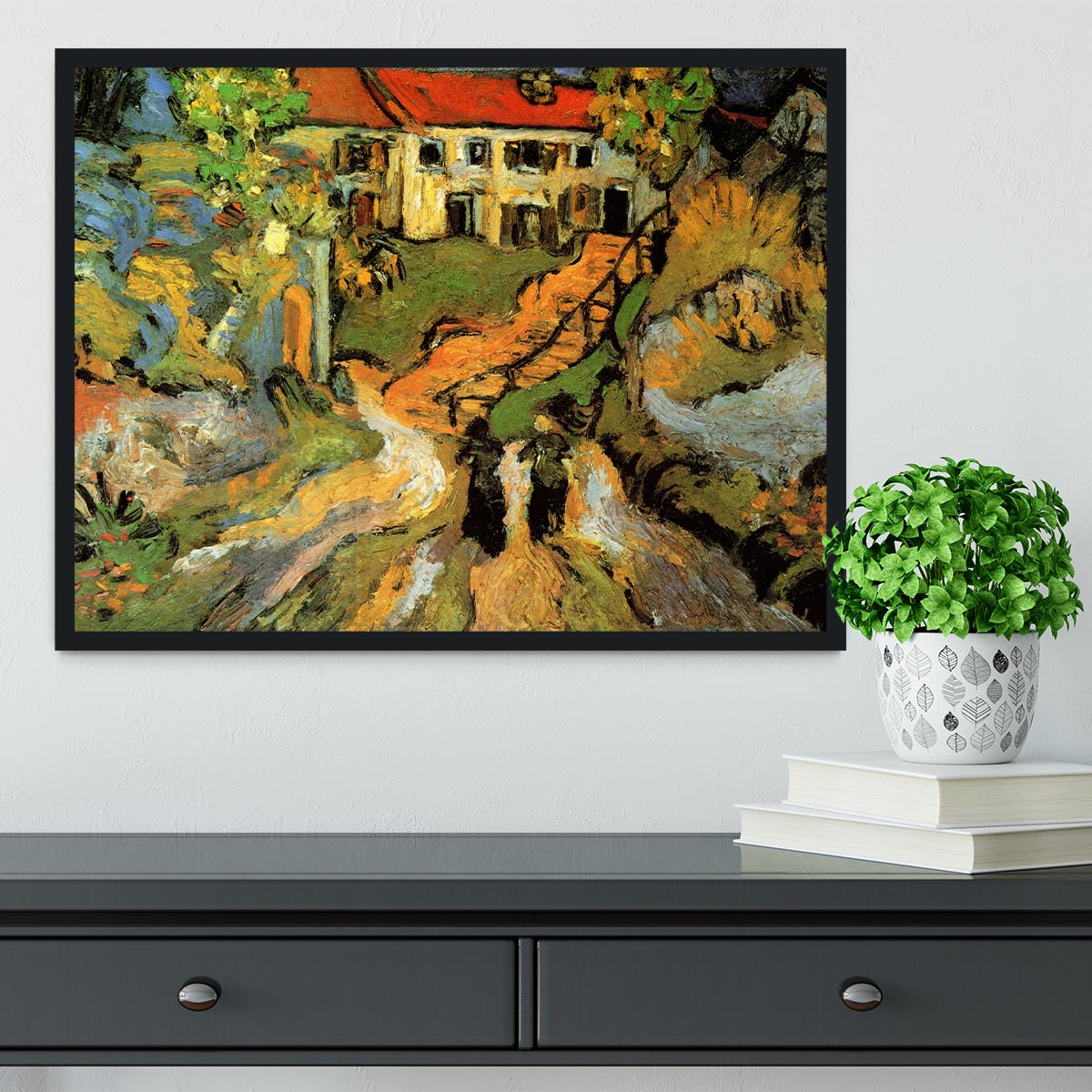 Village Street and Steps in Auvers with Two Figures by Van Gogh Framed Print - Canvas Art Rocks - 2