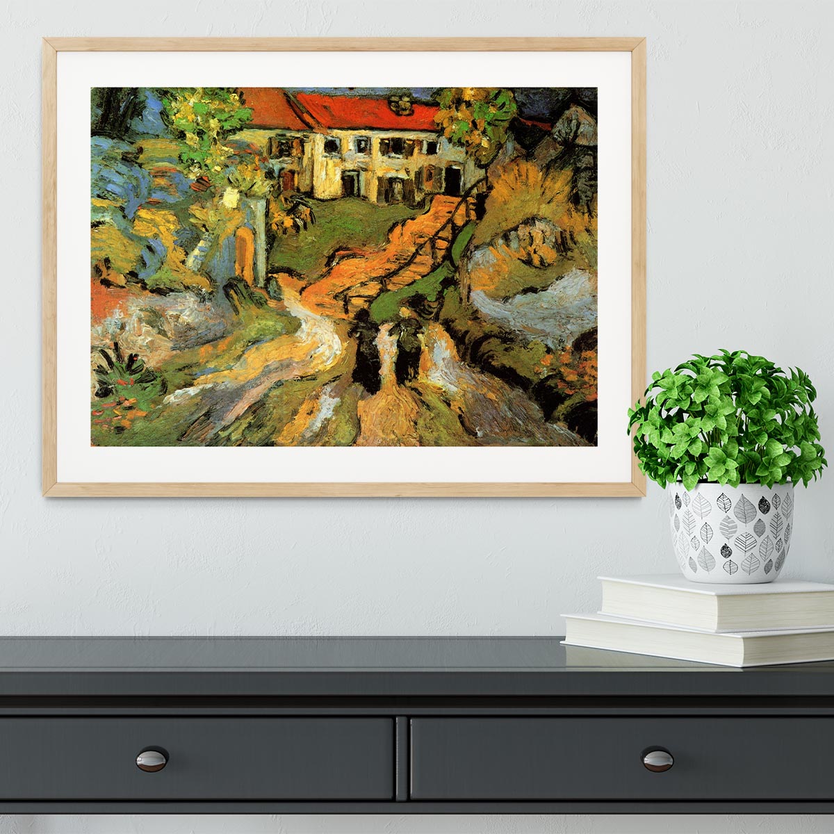 Village Street and Steps in Auvers with Two Figures by Van Gogh Framed Print - Canvas Art Rocks - 3