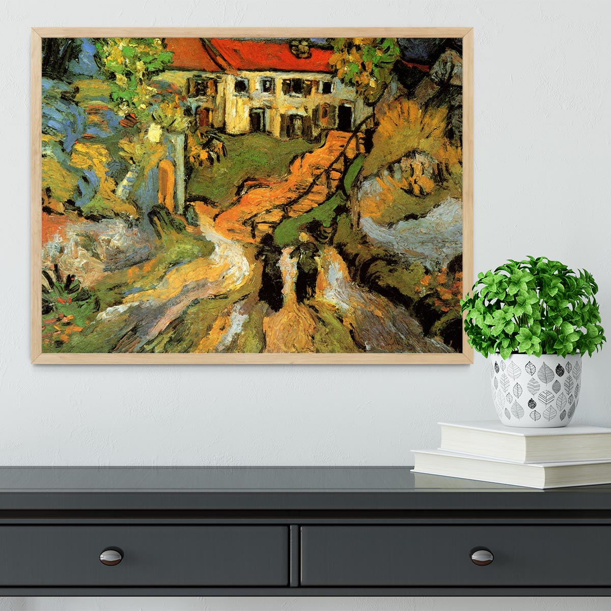 Village Street and Steps in Auvers with Two Figures by Van Gogh Framed Print - Canvas Art Rocks - 4