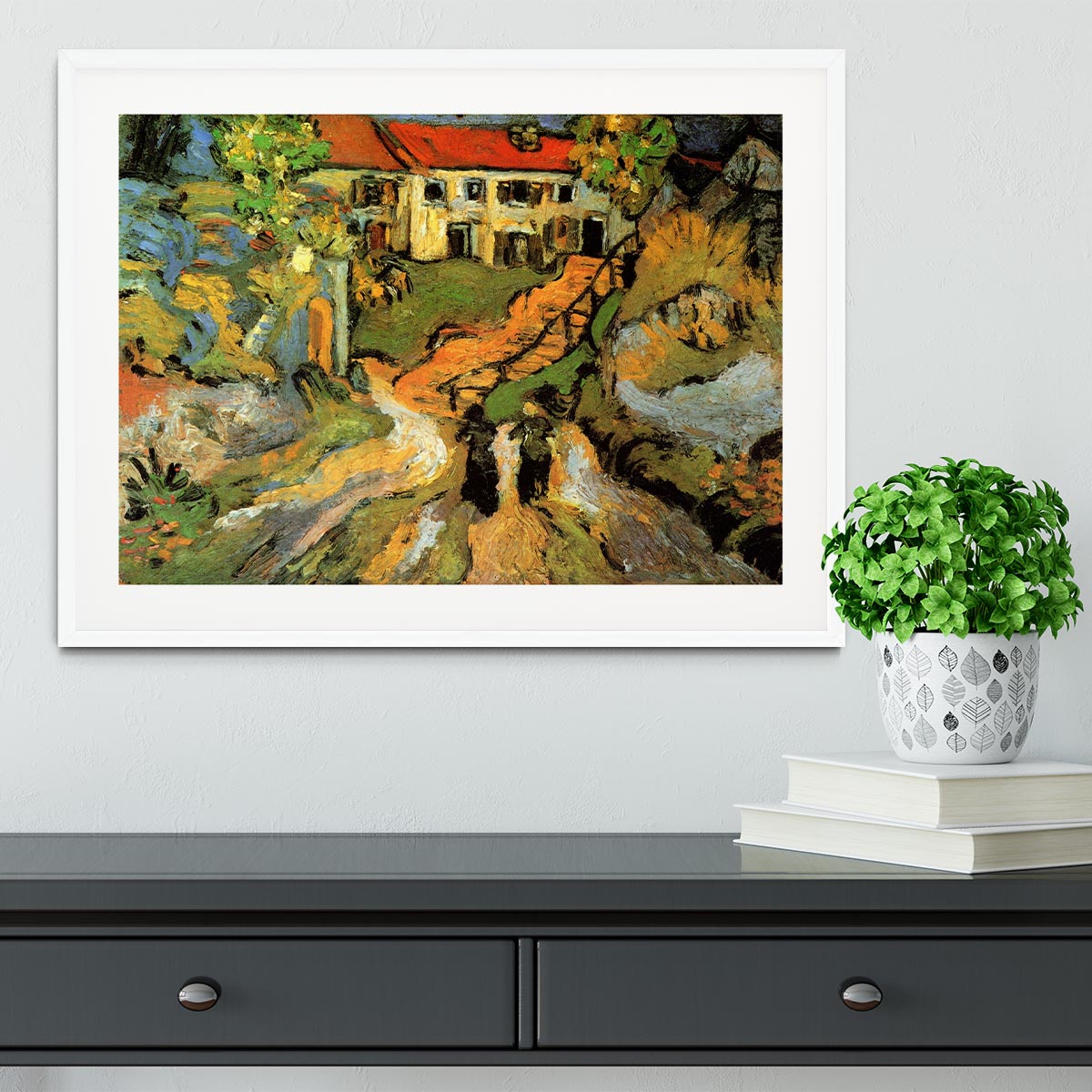 Village Street and Steps in Auvers with Two Figures by Van Gogh Framed Print - Canvas Art Rocks - 5