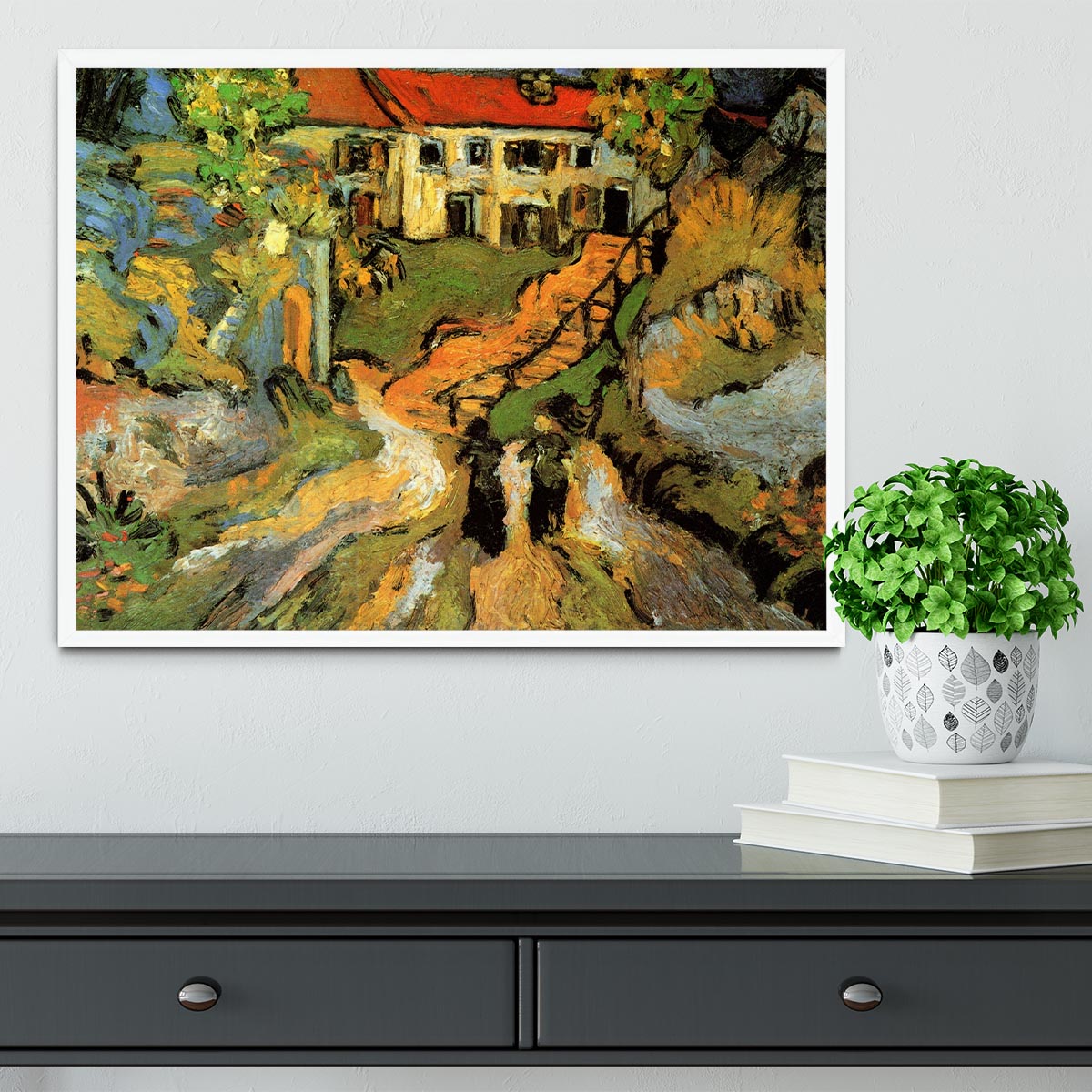 Village Street and Steps in Auvers with Two Figures by Van Gogh Framed Print - Canvas Art Rocks -6
