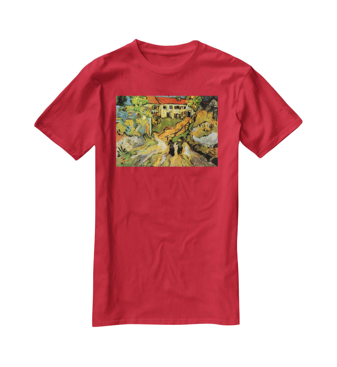 Village Street and Steps in Auvers with Two Figures by Van Gogh T-Shirt - Canvas Art Rocks - 4