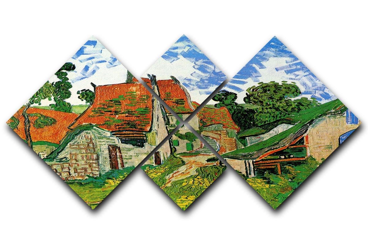 Village Street in Auvers by Van Gogh 4 Square Multi Panel Canvas  - Canvas Art Rocks - 1
