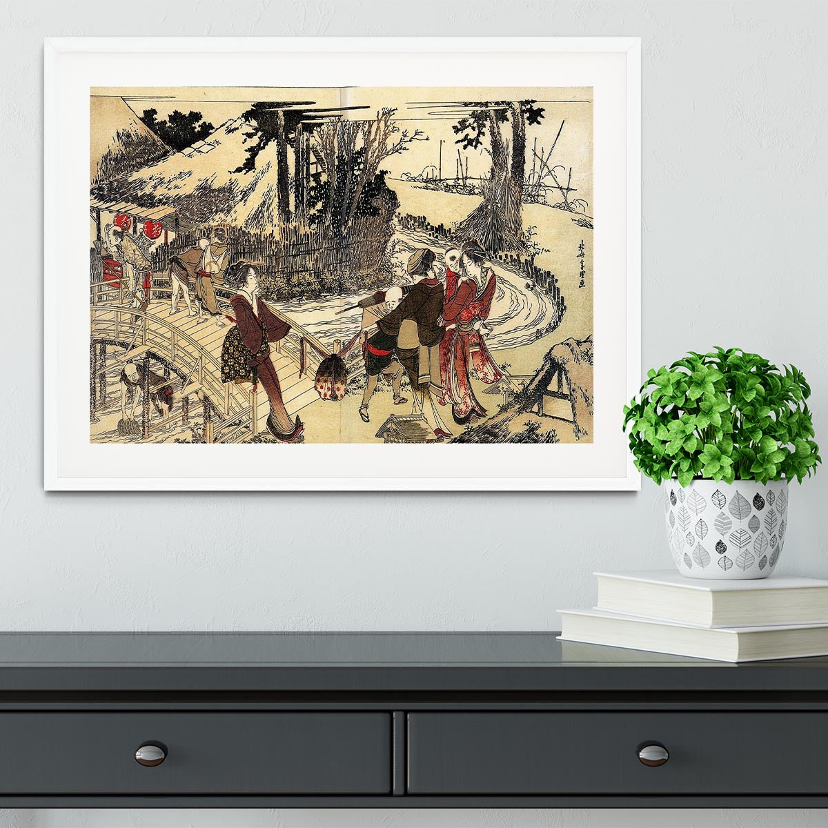 Village near a bridge by Hokusai Framed Print - Canvas Art Rocks - 5