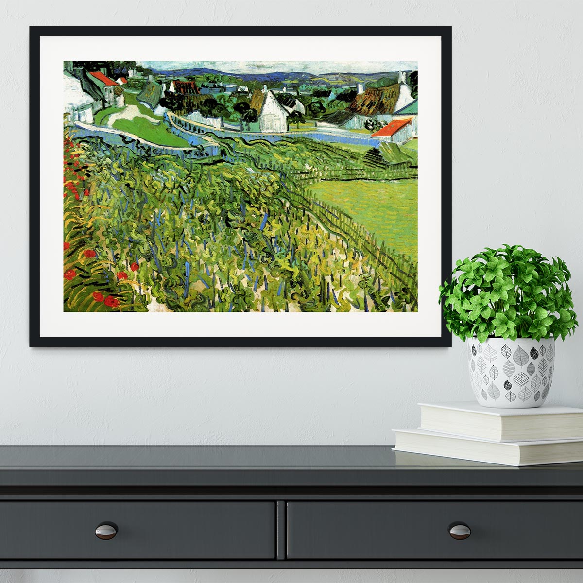 Vineyards with a View of Auvers by Van Gogh Framed Print - Canvas Art Rocks - 1