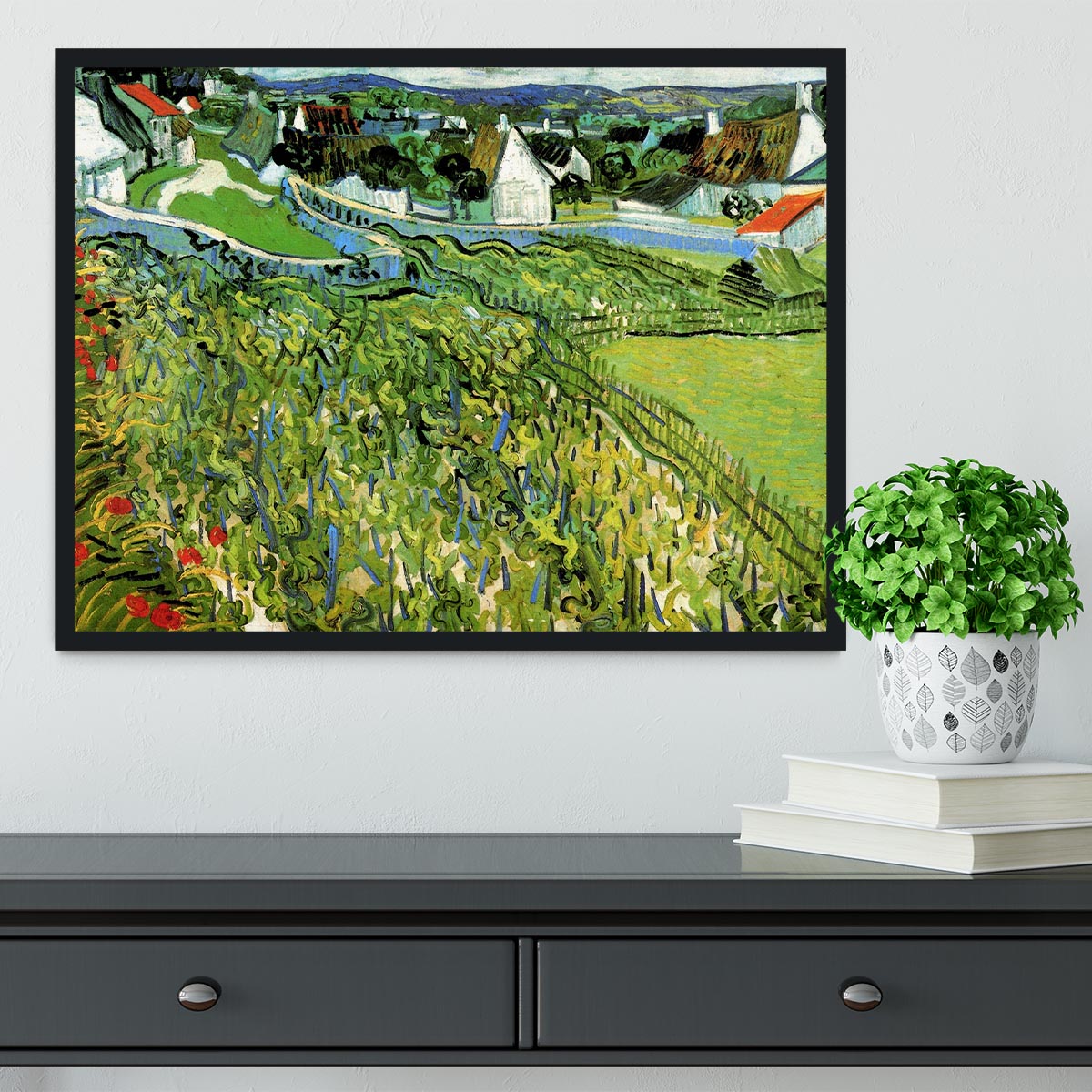 Vineyards with a View of Auvers by Van Gogh Framed Print - Canvas Art Rocks - 2