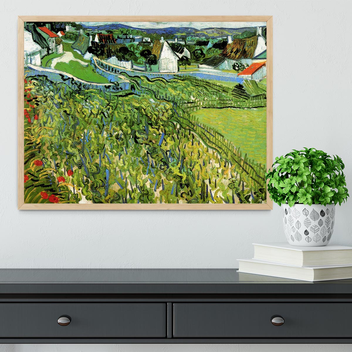 Vineyards with a View of Auvers by Van Gogh Framed Print - Canvas Art Rocks - 4