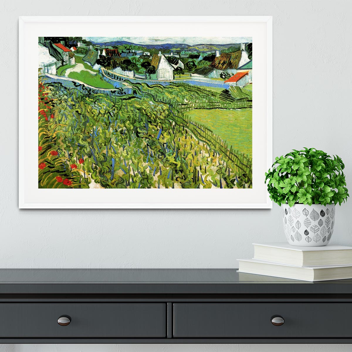Vineyards with a View of Auvers by Van Gogh Framed Print - Canvas Art Rocks - 5