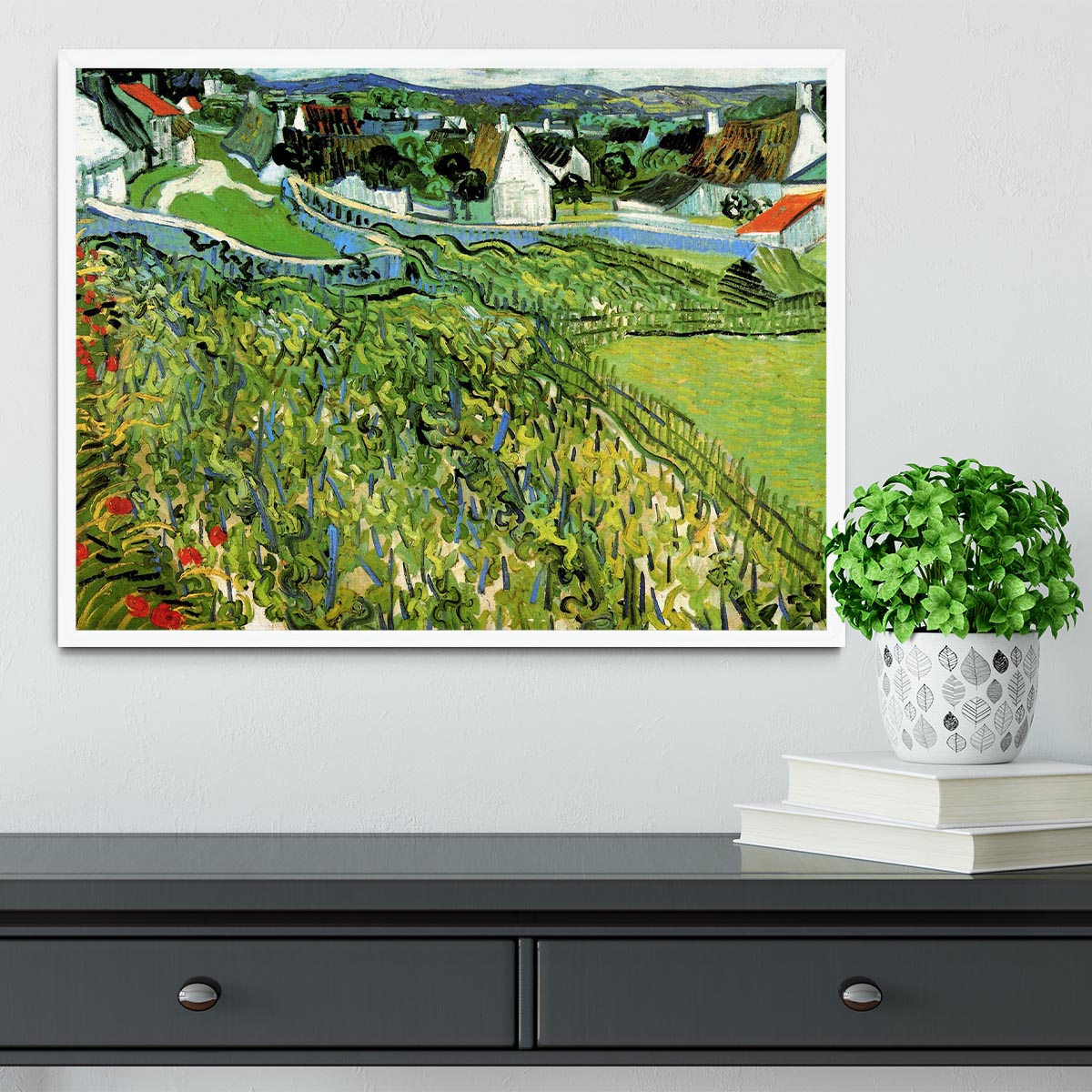 Vineyards with a View of Auvers by Van Gogh Framed Print - Canvas Art Rocks -6