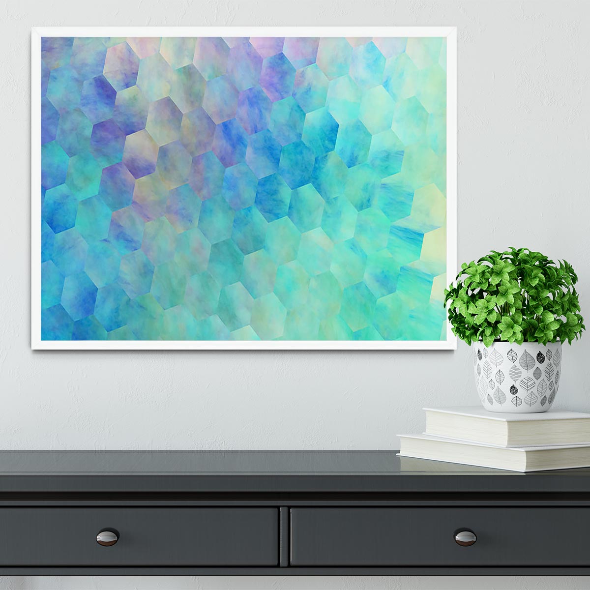 Violet and Blue Hexagons Framed Print - Canvas Art Rocks -6
