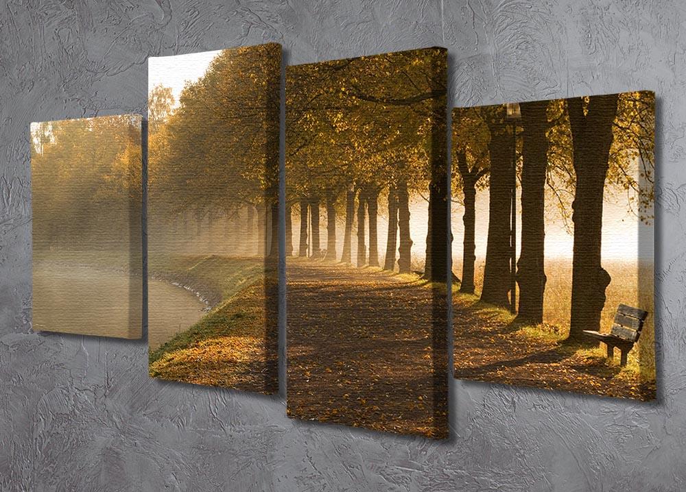 Walkway at the canal in morning 4 Split Panel Canvas  - Canvas Art Rocks - 2