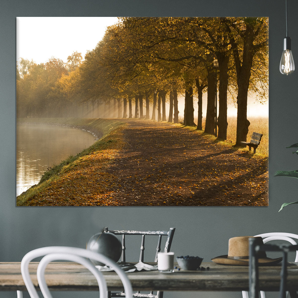 Walkway at the canal in morning Canvas Print or Poster - Canvas Art Rocks - 3