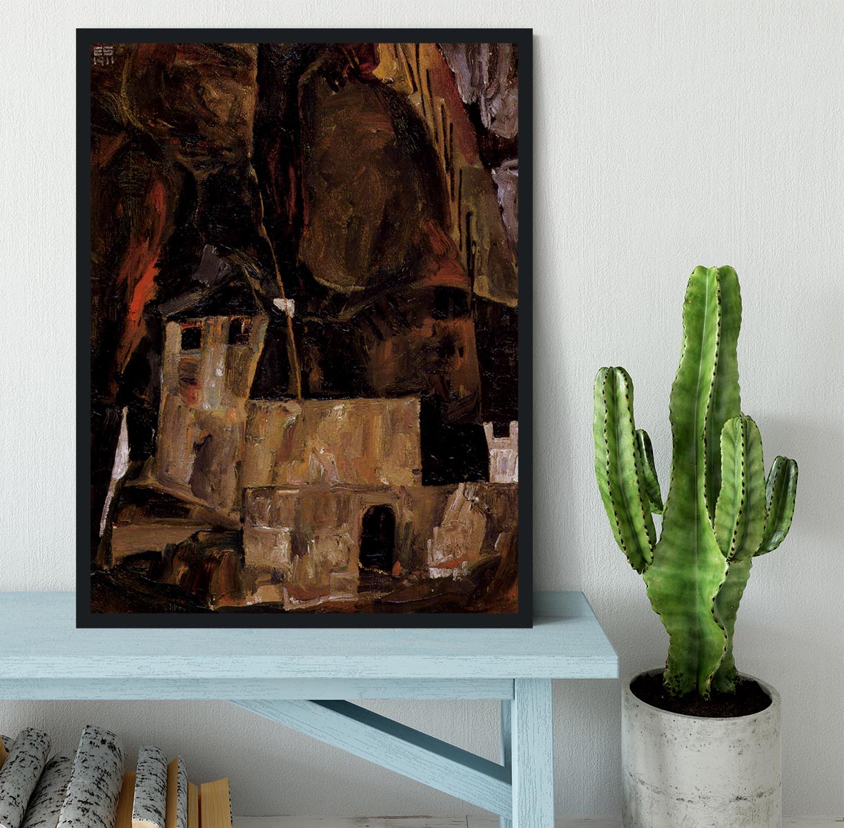 Wall and house and terrain with fence by Egon Schiele Framed Print - Canvas Art Rocks - 2