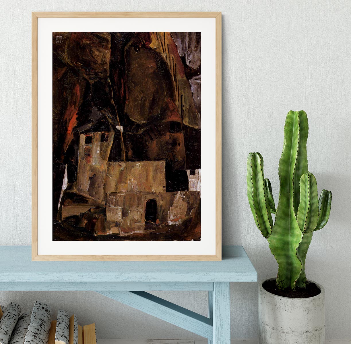 Wall and house and terrain with fence by Egon Schiele Framed Print - Canvas Art Rocks - 3