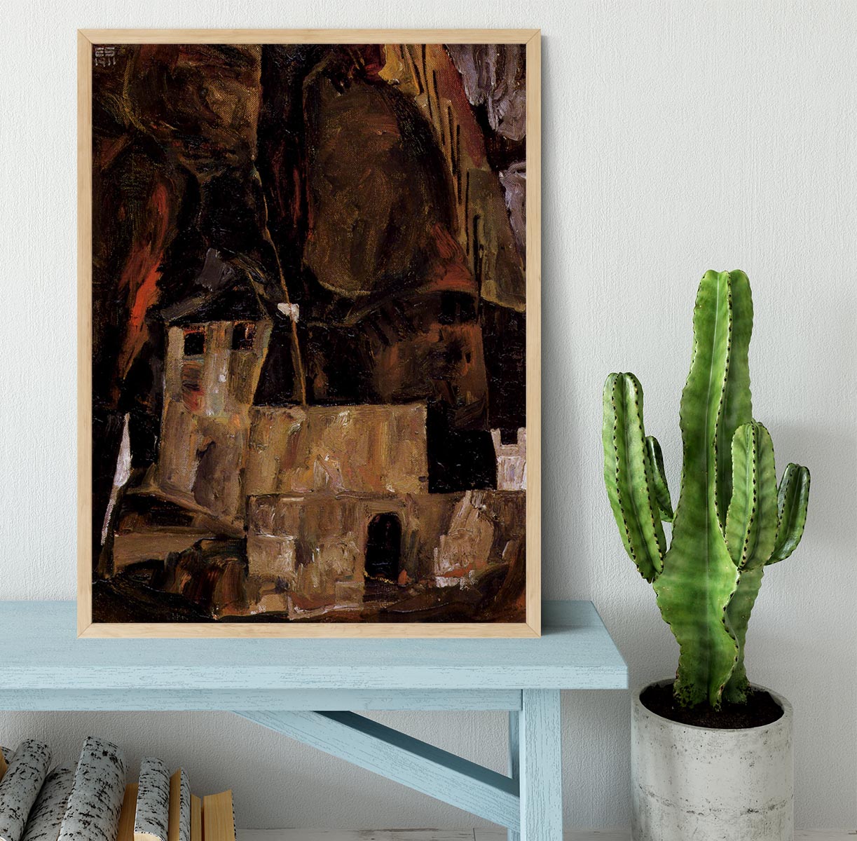 Wall and house and terrain with fence by Egon Schiele Framed Print - Canvas Art Rocks - 4