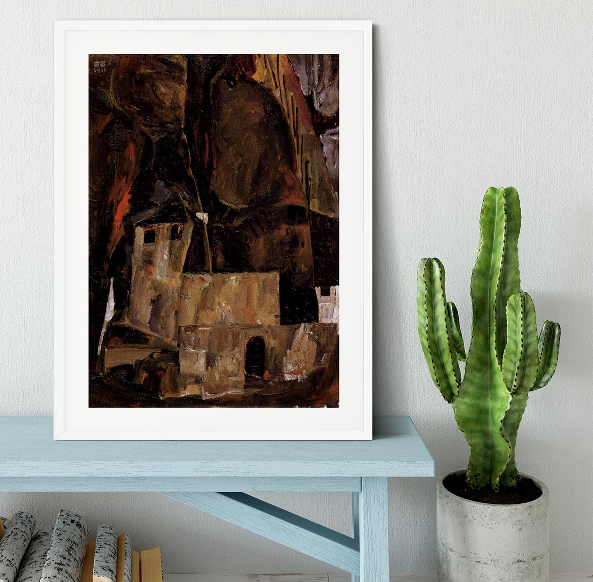 Wall and house and terrain with fence by Egon Schiele Framed Print - Canvas Art Rocks - 5