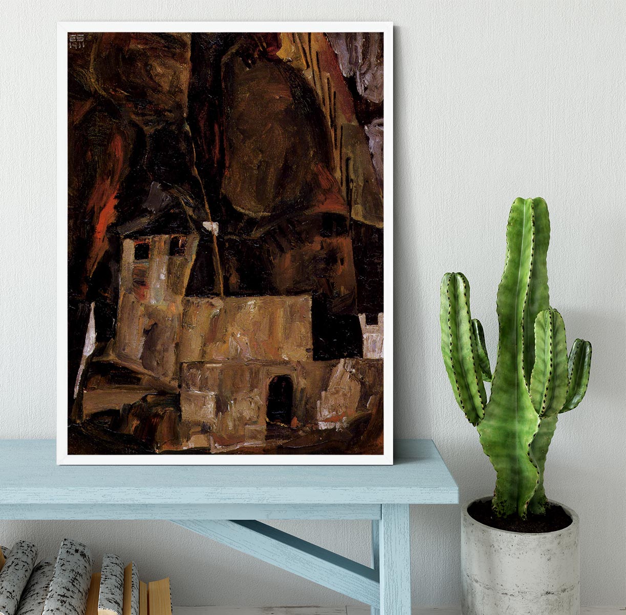 Wall and house and terrain with fence by Egon Schiele Framed Print - Canvas Art Rocks -6