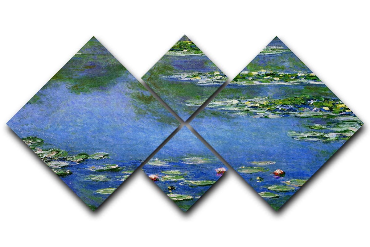 Water Lilies by Monet 4 Square Multi Panel Canvas  - Canvas Art Rocks - 1
