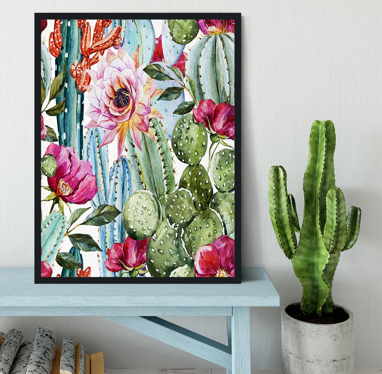 Watercolor cactus pattern Framed Print - Canvas Art Rocks - 2