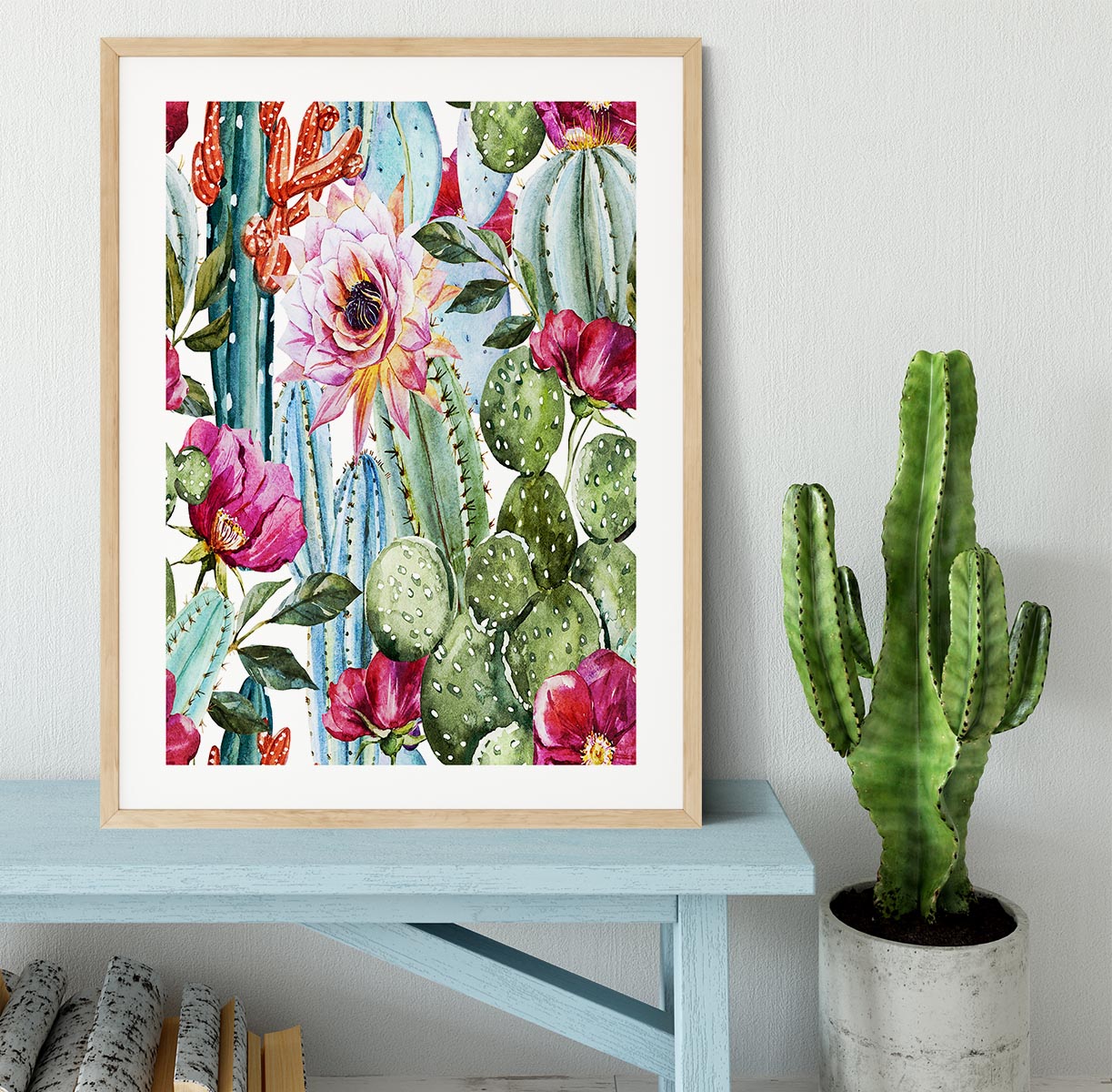 Watercolor cactus pattern Framed Print - Canvas Art Rocks - 3