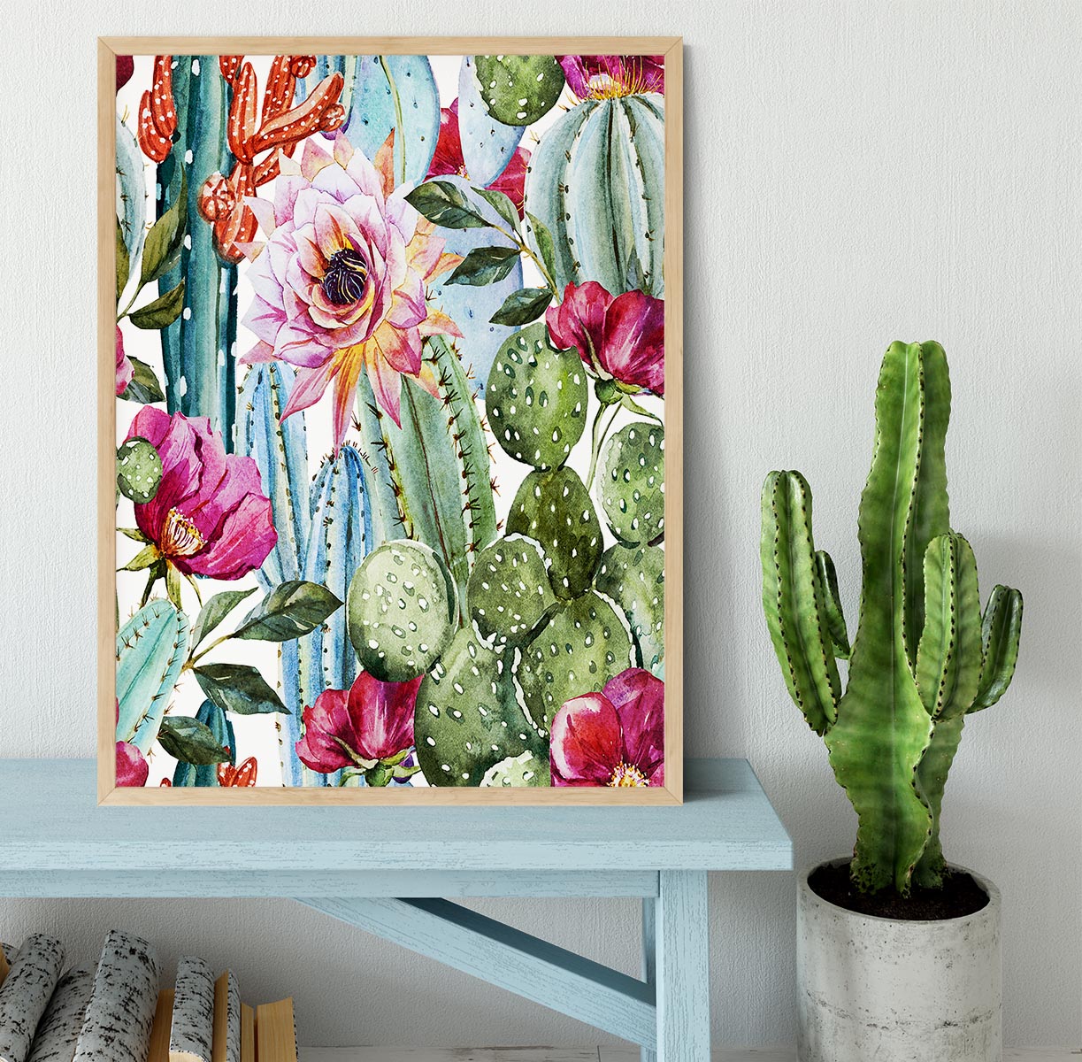 Watercolor cactus pattern Framed Print - Canvas Art Rocks - 4