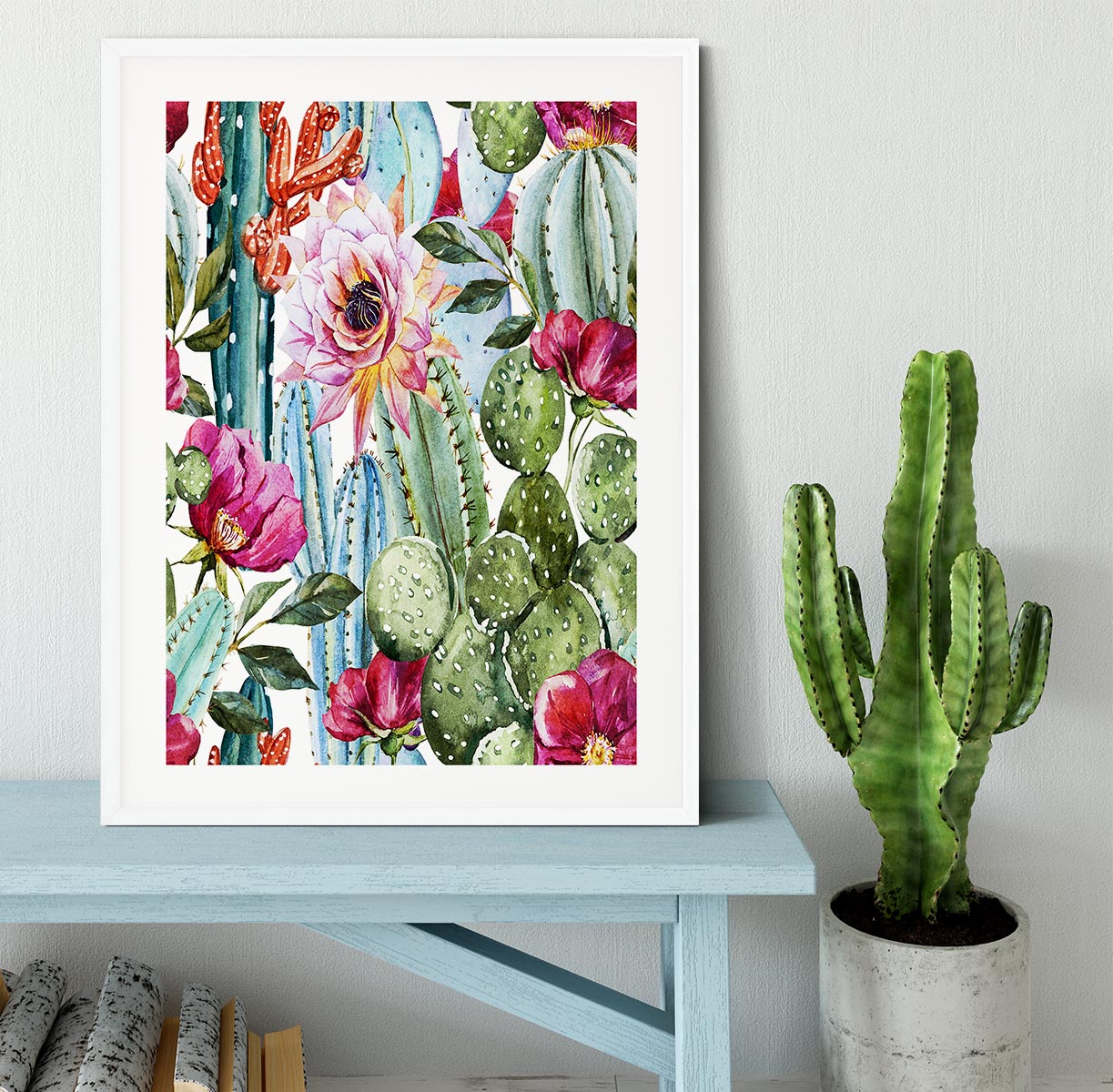 Watercolor cactus pattern Framed Print - Canvas Art Rocks - 5