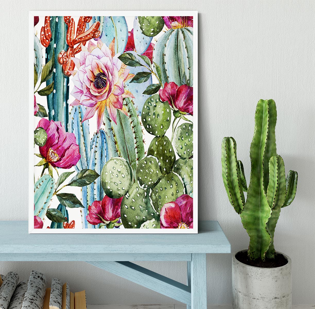 Watercolor cactus pattern Framed Print - Canvas Art Rocks -6