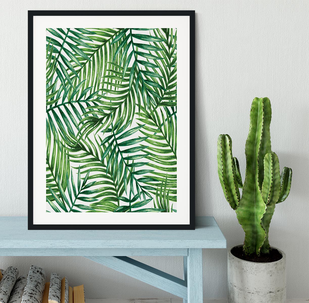 Watercolor tropical palm leaves Framed Print - Canvas Art Rocks - 1