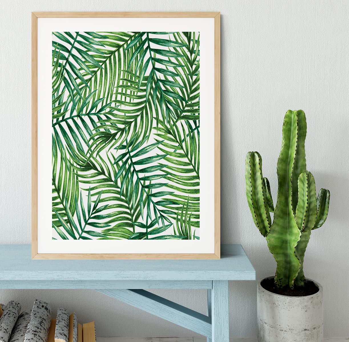 Watercolor tropical palm leaves Framed Print - Canvas Art Rocks - 3