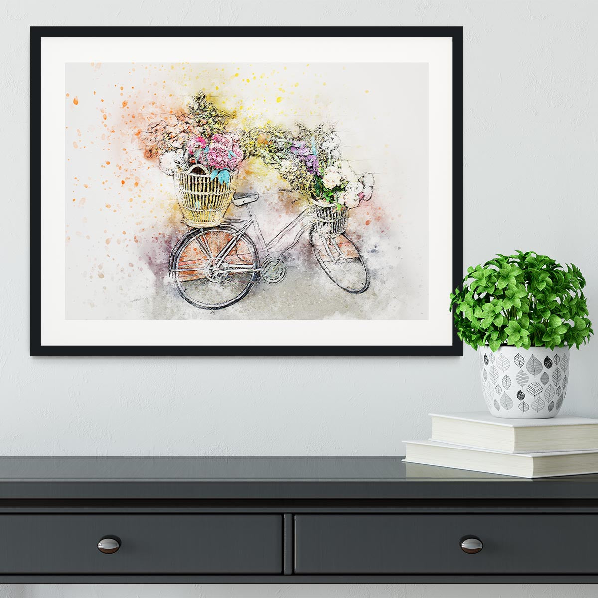 Watercolour Bike Framed Print - Canvas Art Rocks - 1