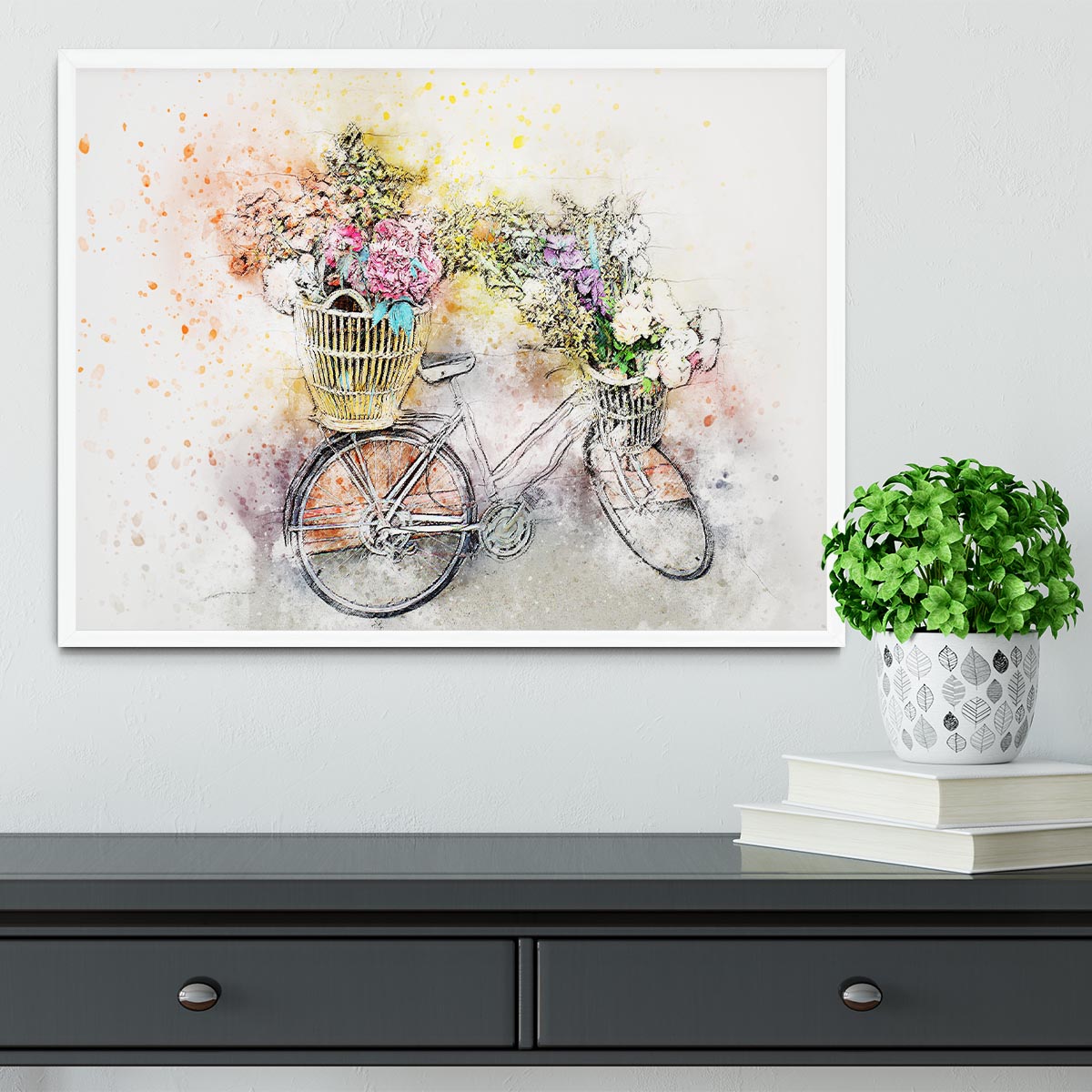 Watercolour Bike Framed Print - Canvas Art Rocks -6