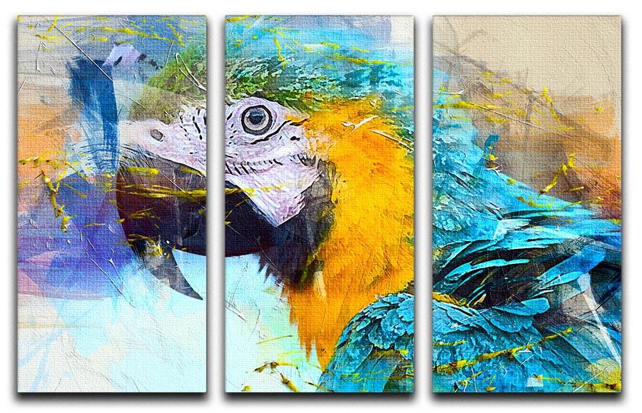 Watercolour Parrot Close Up 3 Split Panel Canvas Print - Canvas Art Rocks - 1