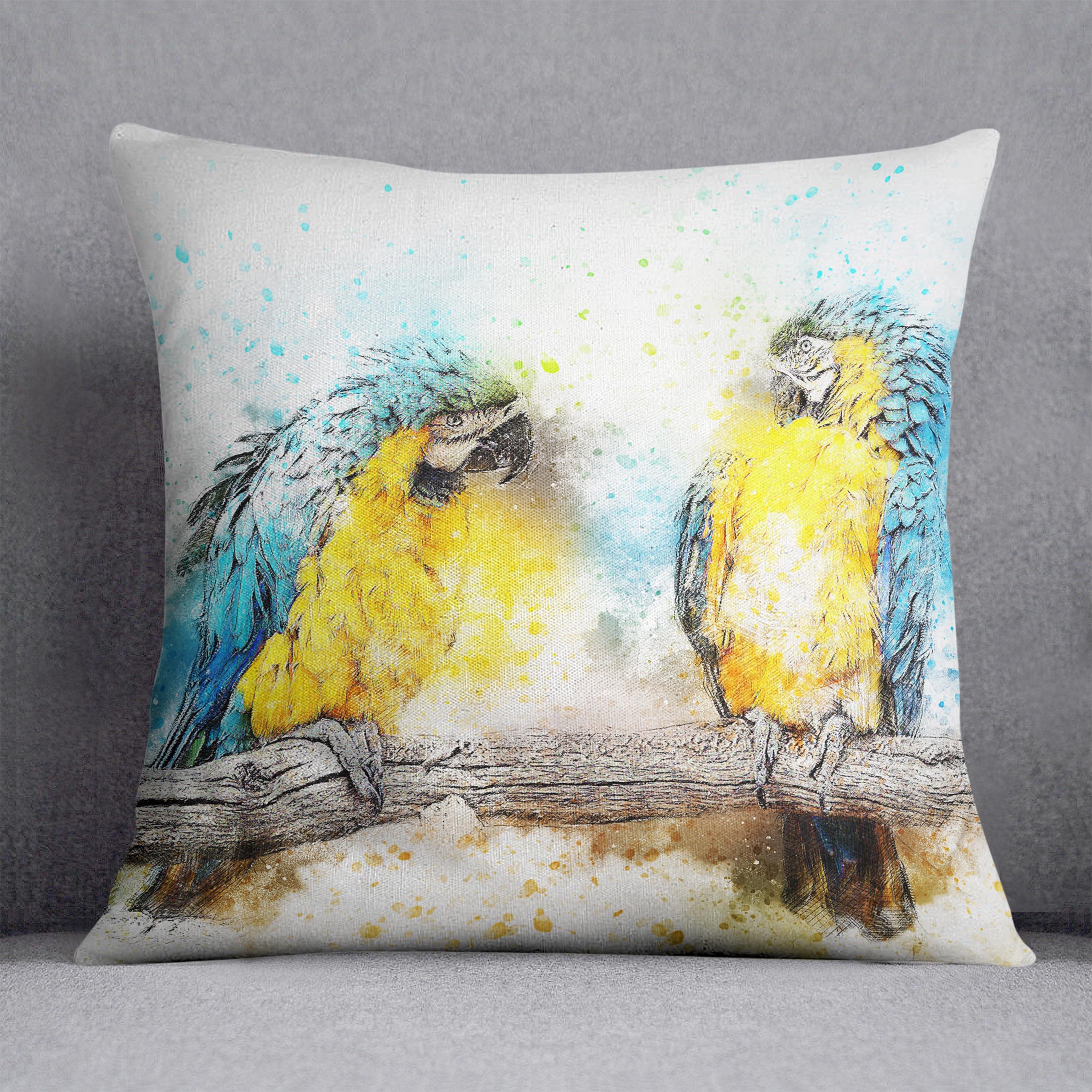 Watercolour Parrots Cushion