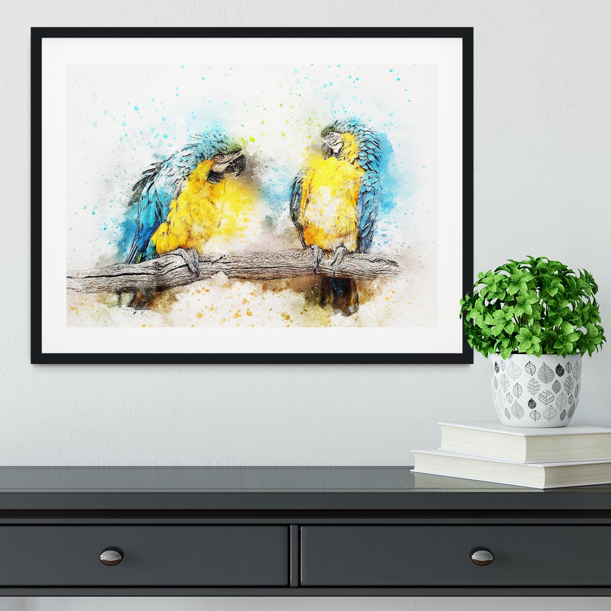 Watercolour Parrots Framed Print - Canvas Art Rocks - 1