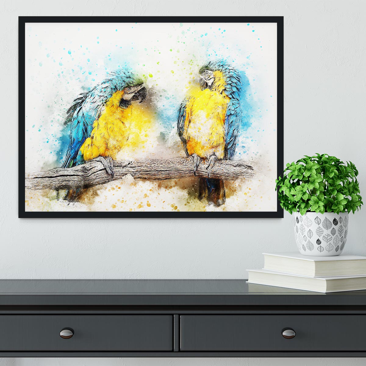 Watercolour Parrots Framed Print - Canvas Art Rocks - 2