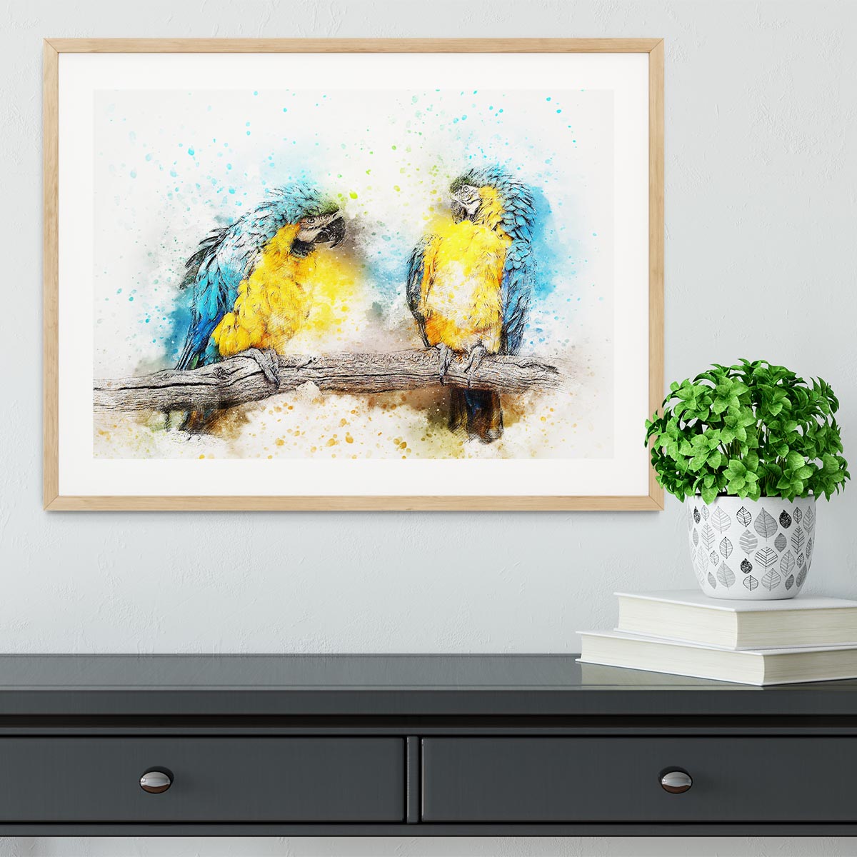 Watercolour Parrots Framed Print - Canvas Art Rocks - 3