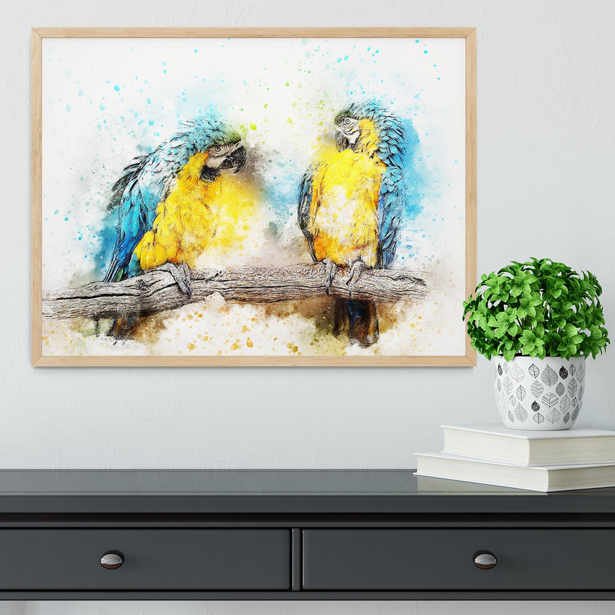 Watercolour Parrots Framed Print - Canvas Art Rocks - 4
