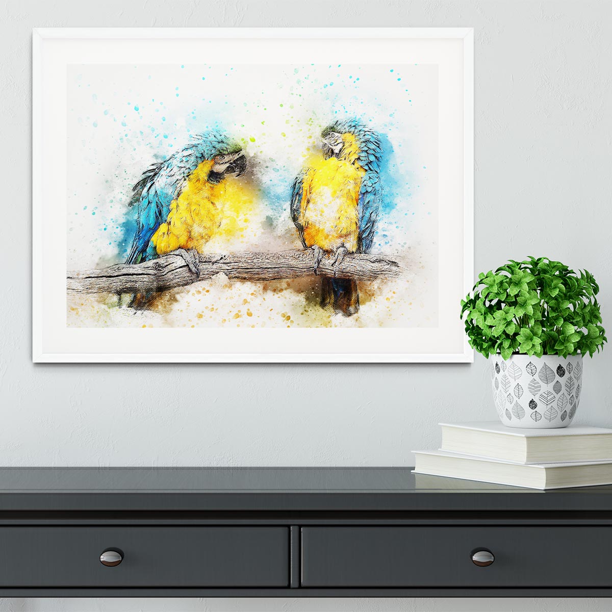 Watercolour Parrots Framed Print - Canvas Art Rocks - 5