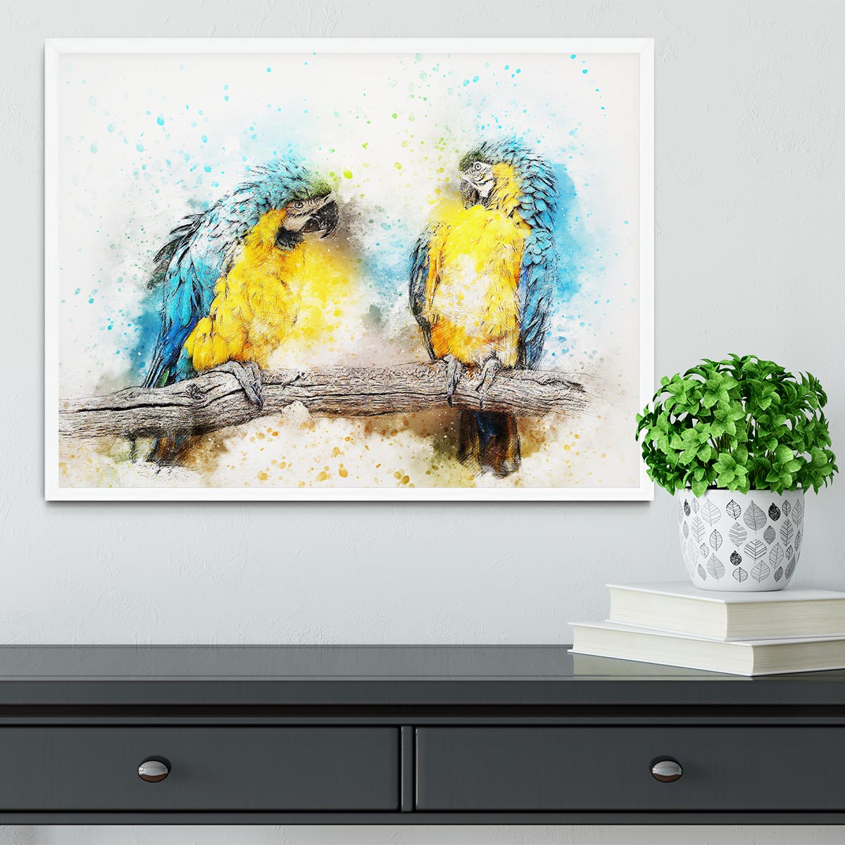 Watercolour Parrots Framed Print - Canvas Art Rocks -6
