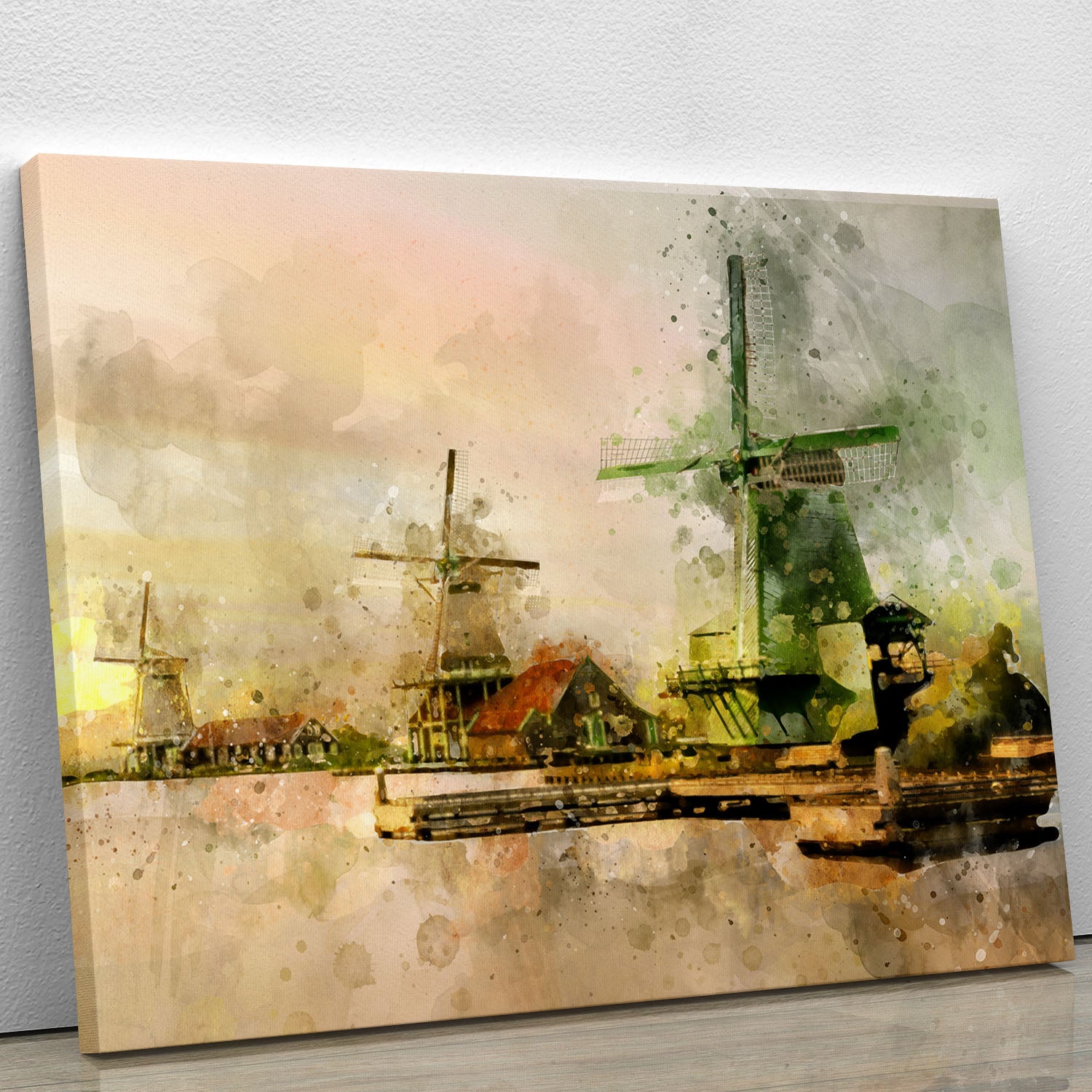 Watercolour Wind Mills Canvas Print or Poster - Canvas Art Rocks - 1