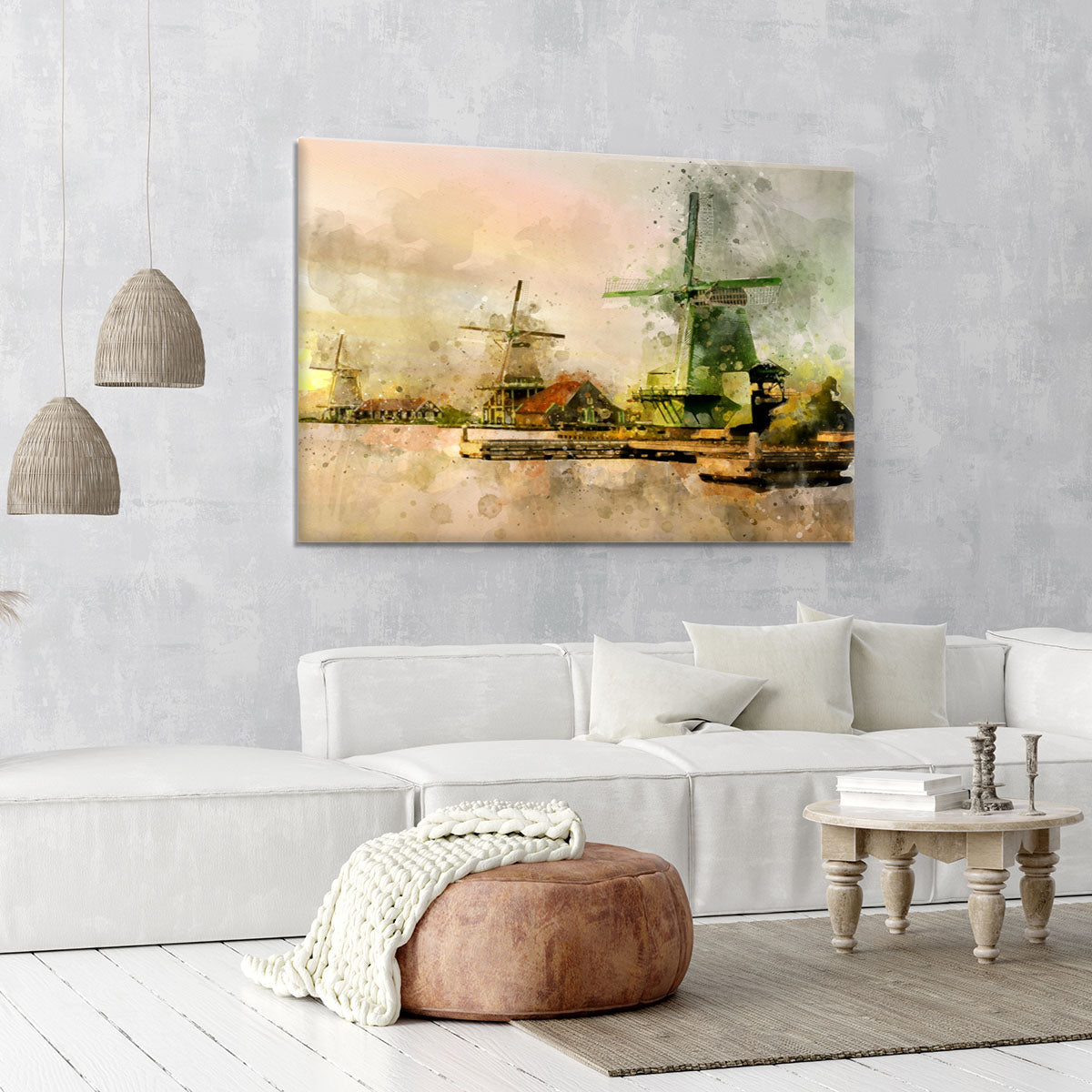 Watercolour Wind Mills Canvas Print or Poster - Canvas Art Rocks - 6