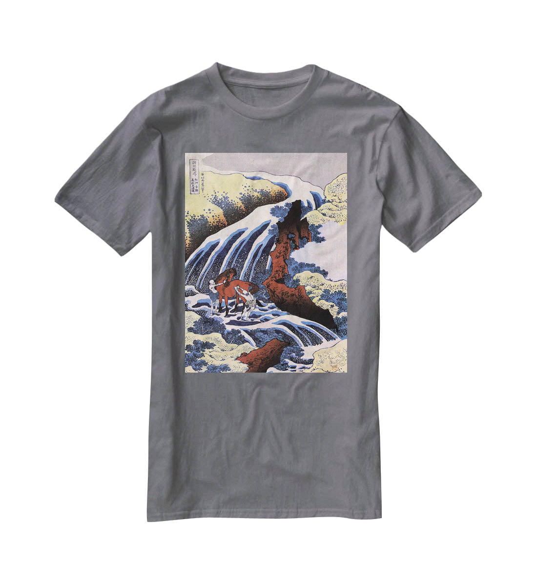 Waterfall and horse washing by Hokusai T-Shirt - Canvas Art Rocks - 3
