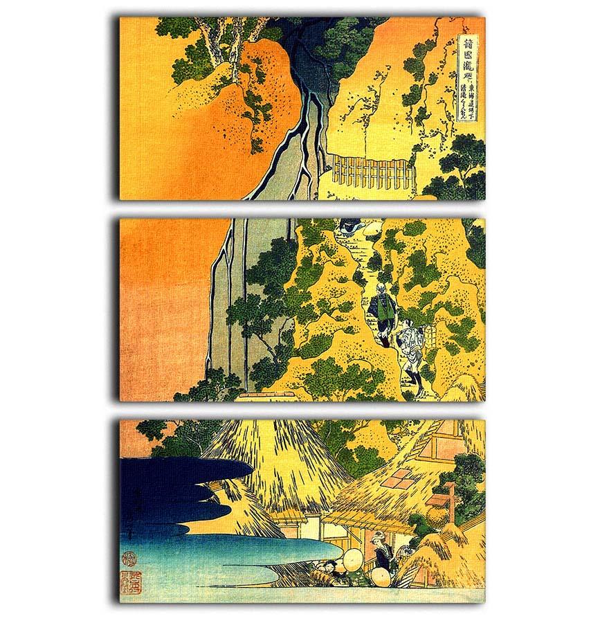 Waterfalls in all provinces by Hokusai 3 Split Panel Canvas Print - Canvas Art Rocks - 1