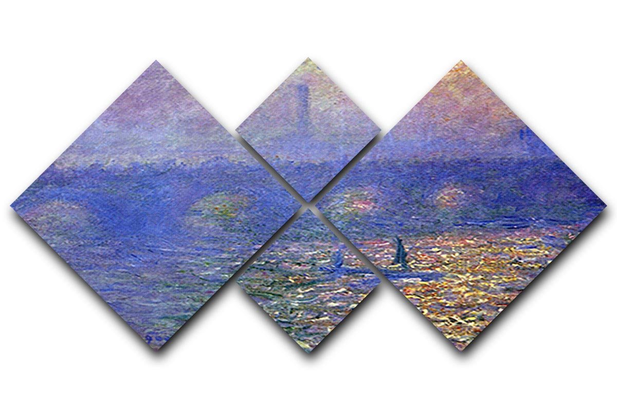Waterloo Bridge by Monet 4 Square Multi Panel Canvas  - Canvas Art Rocks - 1