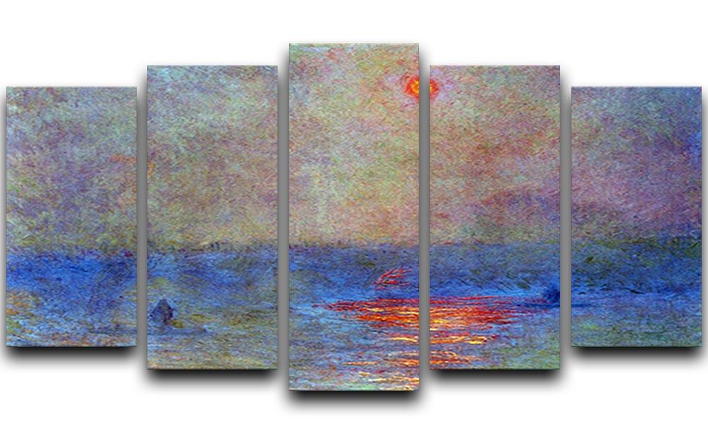 Waterloo Bridge the sun in the fog by Monet 5 Split Panel Canvas  - Canvas Art Rocks - 1
