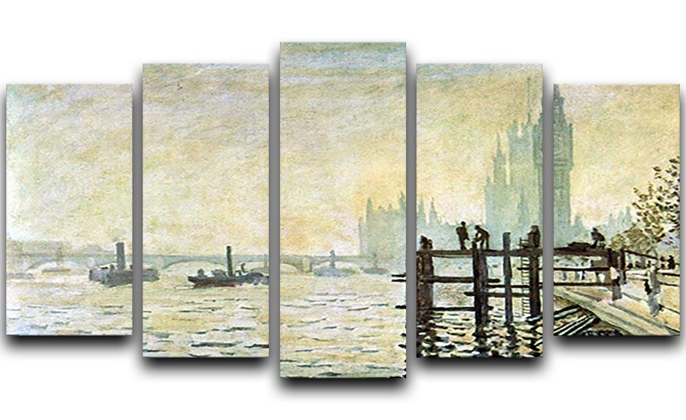 Westminster Bridge in London by Monet 5 Split Panel Canvas  - Canvas Art Rocks - 1