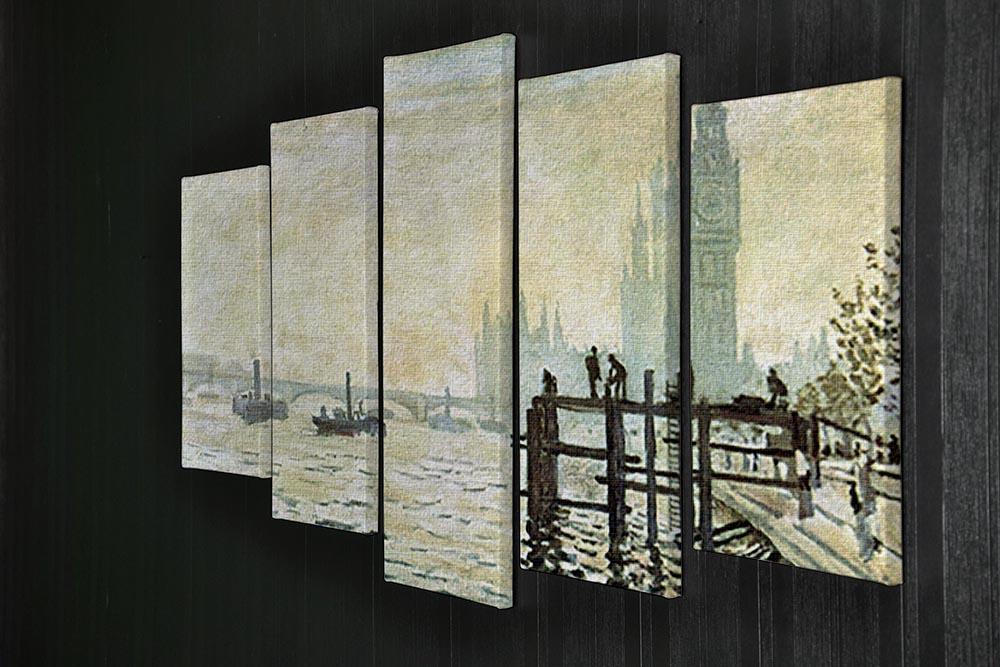 Westminster Bridge in London by Monet 5 Split Panel Canvas - Canvas Art Rocks - 2